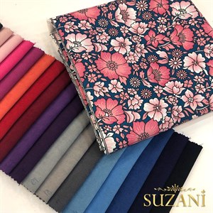 Lacivert Pembe Geleneksel Desenli Dijital Baskılı Kumaş