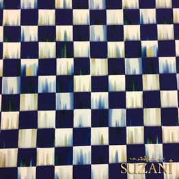 Lacivert Yağlıboya Efektli Damalı Kumaş