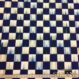 Lacivert Yağlıboya Efektli Damalı Kumaş