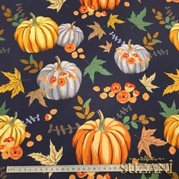 Lacivert Zemin Balkabağı Kumaş