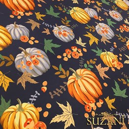 Lacivert Zemin Balkabağı Kumaş