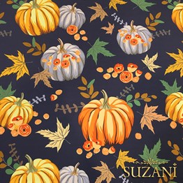 Lacivert Zemin Balkabağı Kumaş