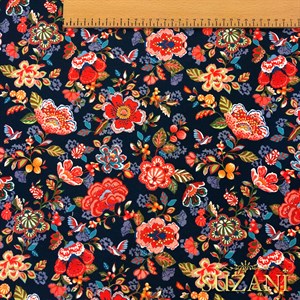 Lacivert Zemin Çiçek Desenli Dijital Baskılı Kumaş