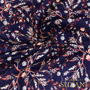 Lacivert Zemin Çıtır Çiçek Desenli Dijital Baskılı Kumaş