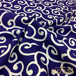 Lacivert Zemin Geometrik Batik Desenli Kumaş