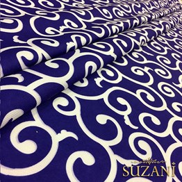 Lacivert Zemin Geometrik Batik Desenli Kumaş