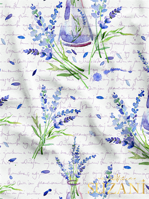 Lavanta Bahçesi Beyaz Zemin Desenli Dijital Baskılı Kumaş