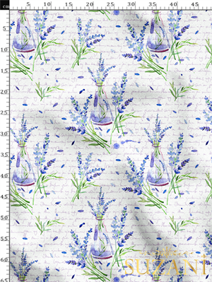 Lavanta Bahçesi Beyaz Zemin Desenli Dijital Baskılı Kumaş