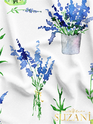 Lavanta Bahçesi Desenli Dijital Baskılı Kumaş