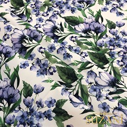 Lila Çiçek Desenli Kumaş