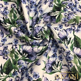 Lila Çiçek Desenli Kumaş