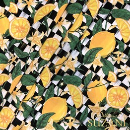 Limonlu Dama Desenli Dijital Baskılı Kumaş