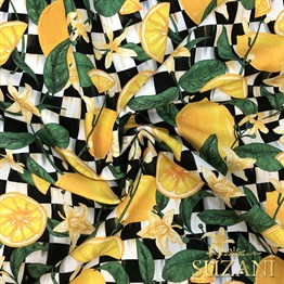 Limonlu Dama Desenli Dijital Baskılı Kumaş