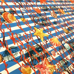 Mavi Çizgili Deniz Yıldızı Desenli Kumaş