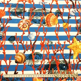 Mavi Çizgili Deniz Yıldızı Desenli Kumaş