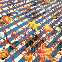 Mavi Çizgili Deniz Yıldızı Desenli Kumaş