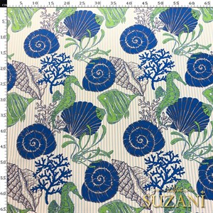 Mavi Deniz Kabuğu Desenli Dijital Baskılı Kumaş