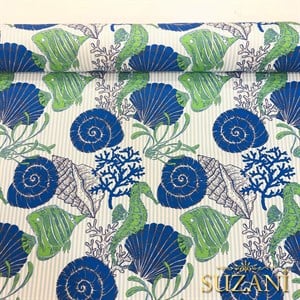 Mavi Deniz Kabuğu Desenli Dijital Baskılı Kumaş