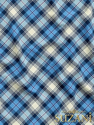 Mavi Ekose Desenli Dijital Baskılı Kumaş