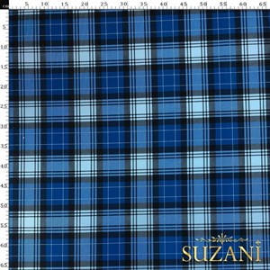 Mavi Ekose Desenli Dijital Baskılı Kumaş