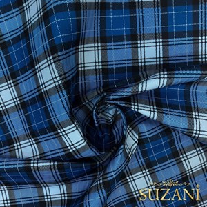 Mavi Ekose Desenli Dijital Baskılı Kumaş