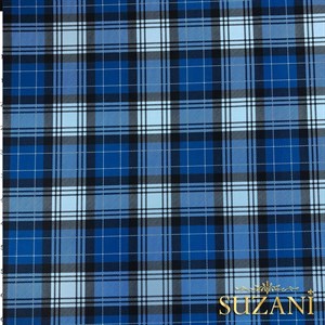 Mavi Ekose Desenli Dijital Baskılı Kumaş