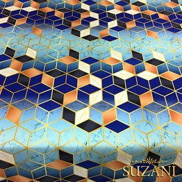 Mavi Küpler ve Mermer Desenli Kumaş