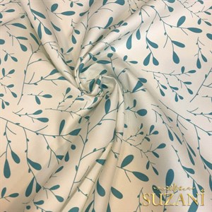 Mavi Minik Yaprak Desenli Dijital Baskılı Kumaş
