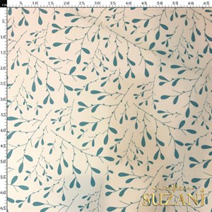 Mavi Minik Yaprak Desenli Dijital Baskılı Kumaş