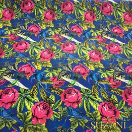 Mavi Papağan Desenli Kumaş