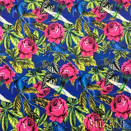 Mavi Papağan Desenli Kumaş