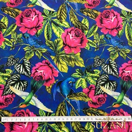 Mavi Papağan Desenli Kumaş