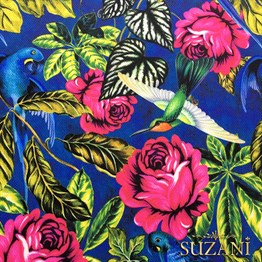 Mavi Papağan Desenli Kumaş