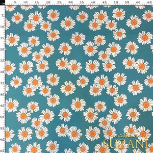 Mavi Papatya Desenli Dijital Baskılı Kumaş