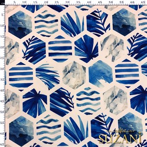 Mavi Petek Motifleri Desenli Dijital Baskılı Kumaş