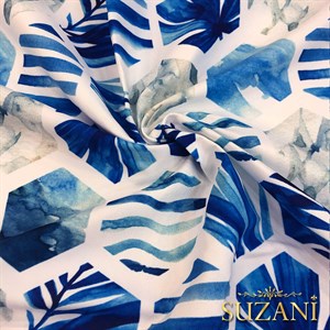 Mavi Petek Motifleri Desenli Dijital Baskılı Kumaş