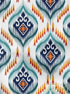 Mavi Renkli İkat Desenli Dijital Baskılı Kumaş