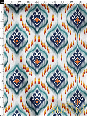 Mavi Renkli İkat Desenli Dijital Baskılı Kumaş