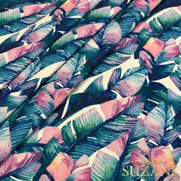 Mavi Tropikal Muz Yapraklı Dijital Baskılı Kumaş