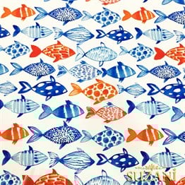 Mavi Turuncu Balıklı Kumaş