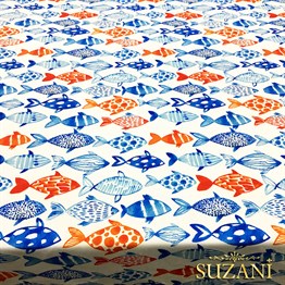 Mavi Turuncu Balıklı Kumaş