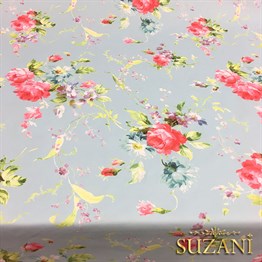 Mavi Zemin Güller Desenli Kumaş