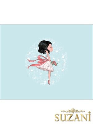 Mavi Zeminli Sevimli Elbiseli Kız Desenli 3lü Beslenme Örtüsü, Amerikan Servisi Kumaşı