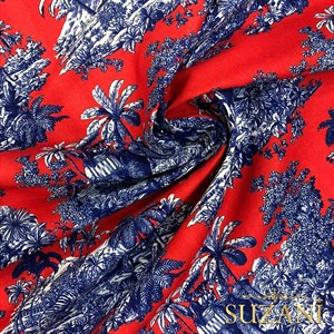 Mercan Bleu Blanc Desenli Dijital Baskılı Kumaş