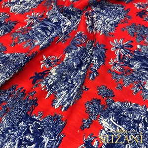 Mercan Bleu Blanc Desenli Dijital Baskılı Kumaş