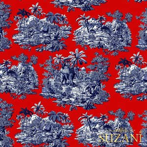 Mercan Bleu Blanc Desenli Dijital Baskılı Kumaş