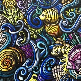 Midyeler ve Balıklar Desenli Kumaş