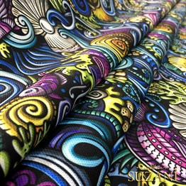 Midyeler ve Balıklar Desenli Kumaş