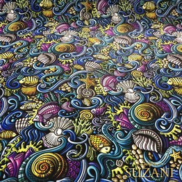 Midyeler ve Balıklar Desenli Kumaş