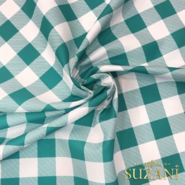 Mint Büyük Pötikare Desenli Dijital Baskılı Kumaş